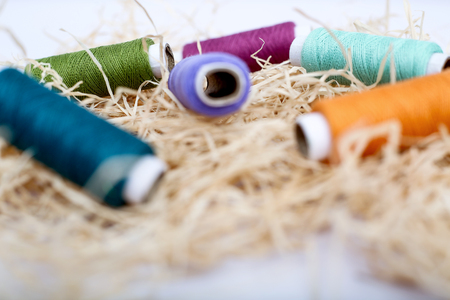 Colored sewing thread. Isolated on the white background.