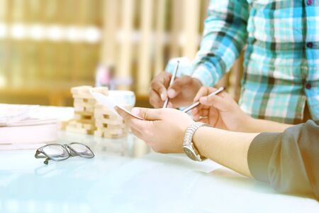 Business man discussing on the project . Isolated on white background.の写真素材