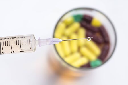Picture of capsule medicine. Isolated on white background.の写真素材