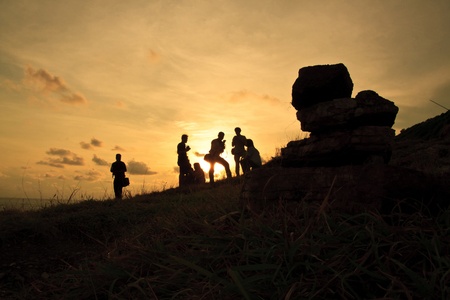 Sunset on Lam Ya cape grasslandの写真素材