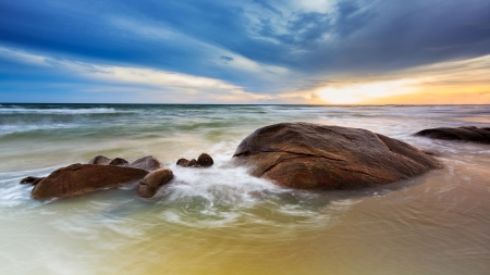 The motion on beach in sunset timeの写真素材