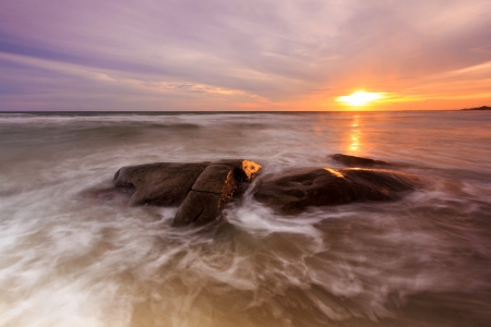 The motion on beach in sunset timeの写真素材