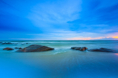 The blue time on beach is slow motion timeの写真素材
