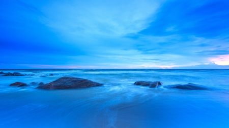 The blue time on beach is slow motion timeの写真素材