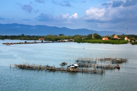 the fishing farm in river on local cultureの写真素材
