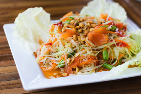 thai salad is spicy food is call papaya pok pokの写真素材