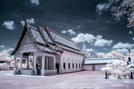 Chai-Ya temple in thailand present in Near-Infrared styleの写真素材