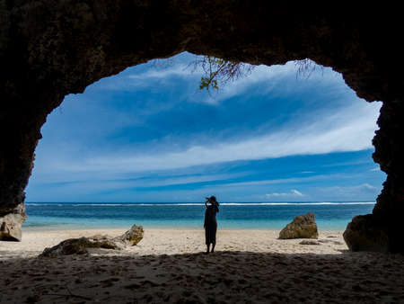 A woman who is sightseeing in Baliの写真素材