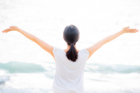 Women's Health Image White Glowing Sea Backgroundの写真素材