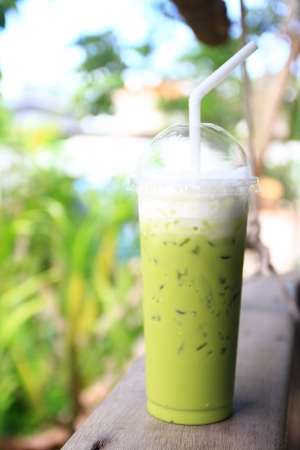 iced green tea in the cafe の写真素材