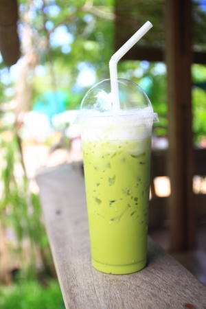 iced green tea in the cafe の写真素材