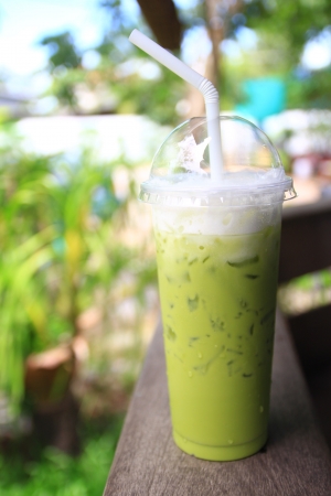 iced green tea in the cafe の写真素材