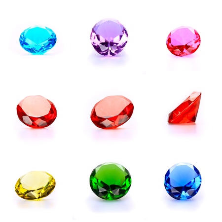 collection of bright gems isolated on a white backgroundの写真素材