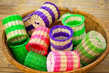 Mini color bamboo baskets for sale,の写真素材