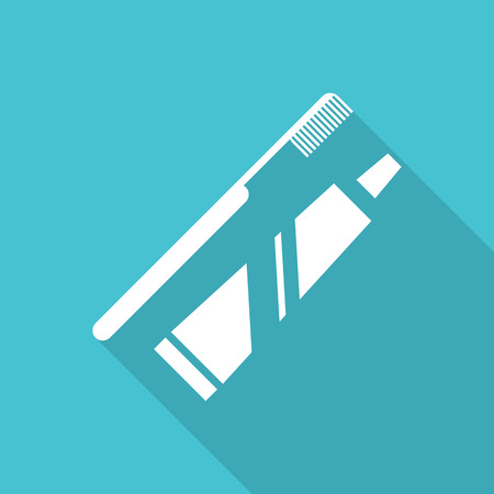 Toothbrush and toothpaste set flat icon with long shadow.のイラスト素材