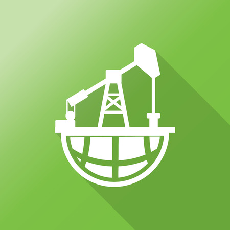 Pump Jack Oil Crane on world icon with long shadow.のイラスト素材