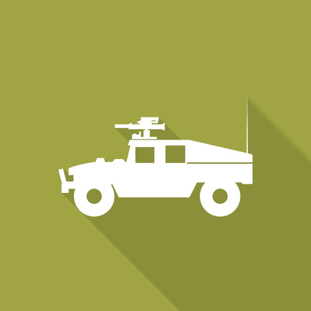 Armed Forces Land vehicle with Machine Gun icon with long shadow.のイラスト素材