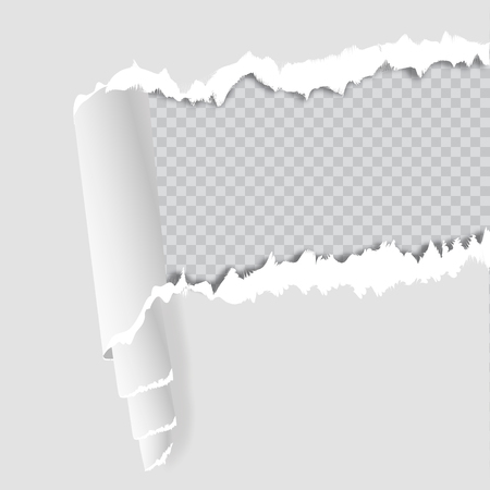 Blank sheet of paper with page curl and shadow, design element for advertising and promotional message isolated on white background. EPS 10 vector illustration.のイラスト素材