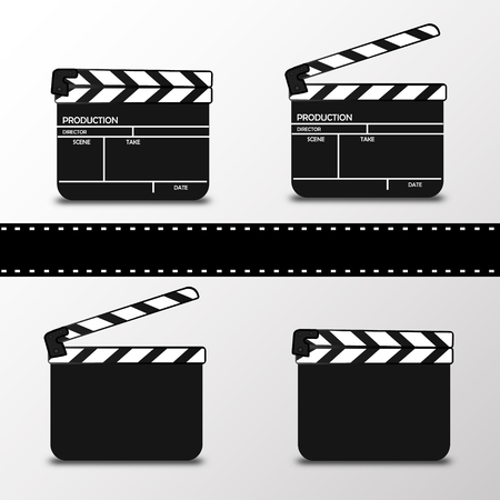 Realistic clapper.cinema.Board on a white background.film.time.vector illustration.のイラスト素材