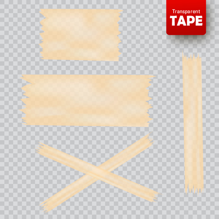Set of white and yellow transparent scotch tape sticky slices isolated. Vector illustrationのイラスト素材