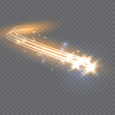 Abstract vector glowing magic star light effect from the neon blur of curved lines. Glittering stars dust trail from the side.flying comet on a transparent background.のイラスト素材