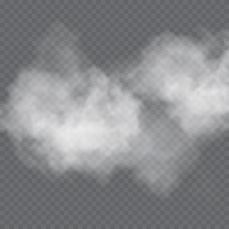 Fog or smoke isolated transparent special effect. White vector cloudiness, mist or smog background. Vector illustrationのイラスト素材
