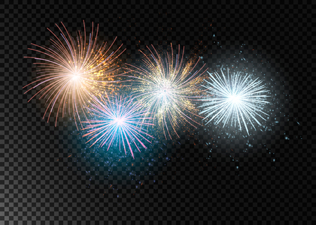set of isolated vector fireworks on a transparent background.のイラスト素材