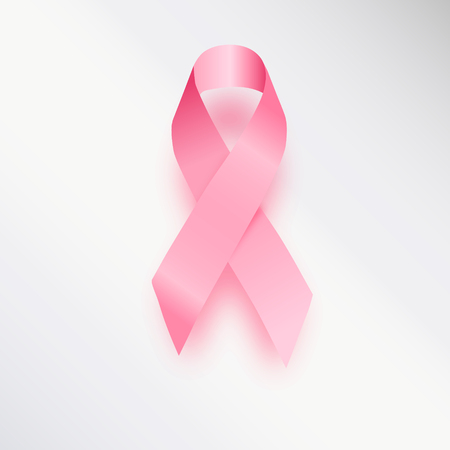 Realistic pink ribbon, breast cancer awareness symbol, isolated on white. Vector illustration, eps10.のイラスト素材
