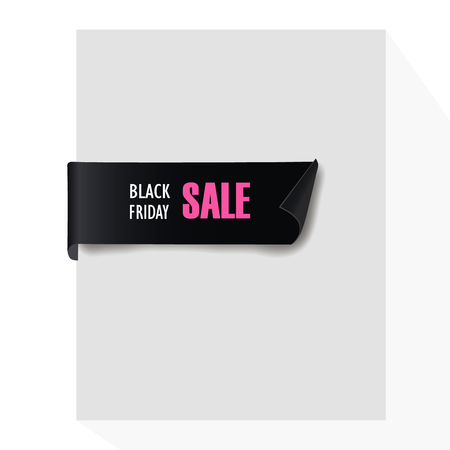 Black realistic curved paper banner. Ribbon. Black friday sale. Vector illustrationのイラスト素材