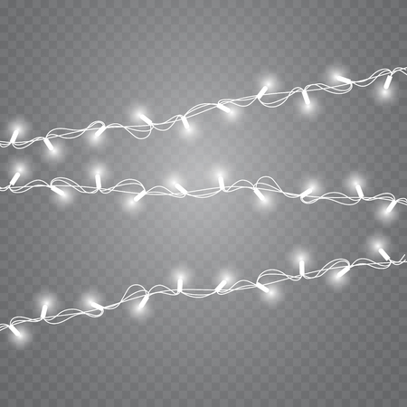 Christmas lights isolated on transparent background. Set of golden xmas glowing garland. Vector illustrationのイラスト素材