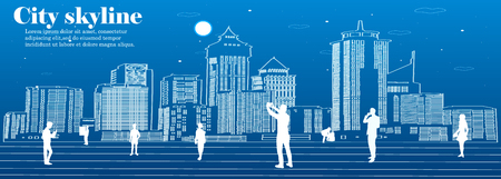 The silhouette of the city in a flat style. Modern urban landscape.のイラスト素材