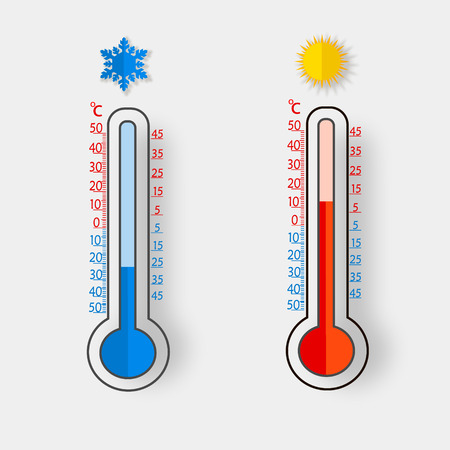 Meteorology thermometers isolated. Cold and heat temperature. Vector illustration. Celsius and fahrenheitのイラスト素材