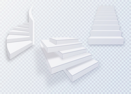White stairs, 3d staircases. Set, Isolated on transparent backgroundのイラスト素材