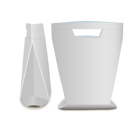 Blank Stand Up Pouch Snack Sachet Bag With Handle. Mock Up, Template. Illustration Isolated On White Background. Ready For Your Design.のイラスト素材