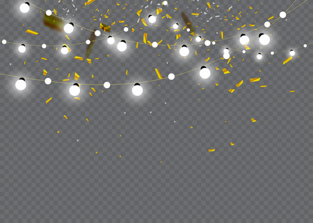 Christmas lights isolated on transparent background. Set of golden xmas glowing garland.のイラスト素材