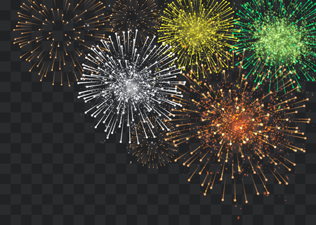 set of isolated vector fireworks on a transparent backgroundのイラスト素材