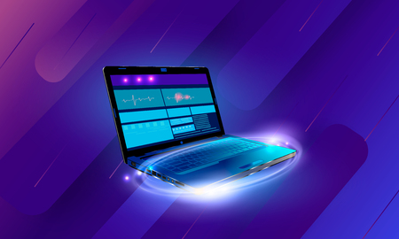 Web development and coding. Cross platform development website. Adaptive layout internet page or web interface on screen laptop, tablet and phone. Isometric concept illustration.のイラスト素材