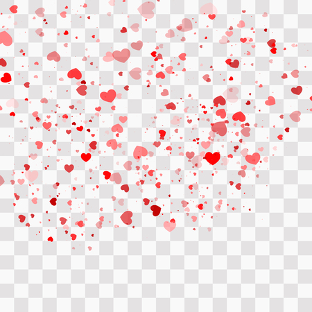 Heart confetti falling down isolated. Valentines day concept. Heart shapes overlay background.のイラスト素材