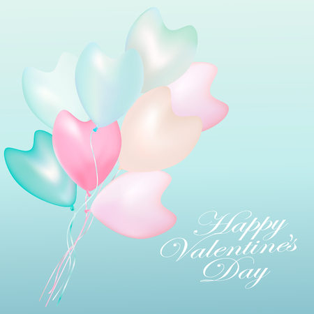 Valentine's day abstract background with red 3d balloons. Heart shape. February 14, love. Romantic wedding greeting card.のイラスト素材