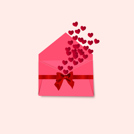 Love letter Valentine's Day envelopes with paper and an inscription "I love you" isolated on white background.のイラスト素材