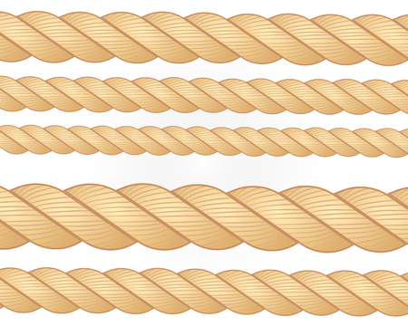 Nautical rope. Round and square rope frames, cord borders. Sailing vector decoration elements. Rope marine, nautical border, cord round, string knot twisted illustrationのイラスト素材