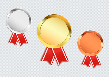 Award medals isolated. Vector illustration of gold, silver and bronze trophyのイラスト素材