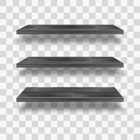 Vector Empty Wooden Shelves Isolated on Wall Backgroundのイラスト素材