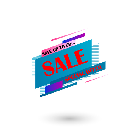 Super Sale and special offer. Vector illustration. Trendy neon geometric figures wallpaper in a modern material design style.のイラスト素材
