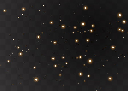 The dust is yellow. yellow sparks and golden stars shine with special light. Vector sparkles on a transparent background. Christmas light effect. Sparkling magical dust particles.のイラスト素材