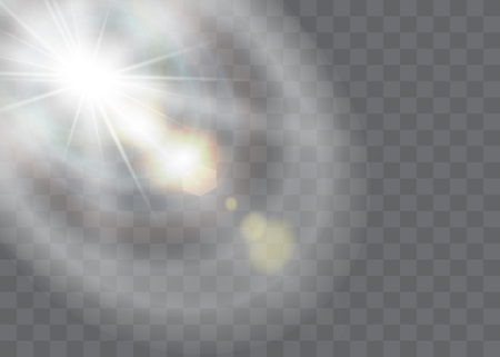 Vector transparent sunlight special lens flash light effect.front sun lens flash. Vector blur in the light of radiance. Element of decor.のイラスト素材
