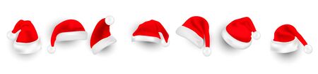 Big set of realistic Santa Hats isolated on transparent background.のイラスト素材
