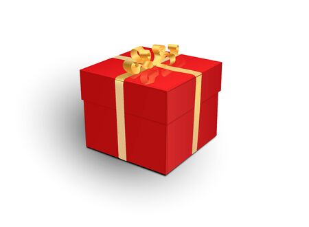 Gift box with red ribbon and bow. Vector 3d illustration. Christmas decoration.のイラスト素材