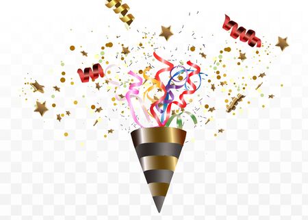 Winner background with confetti and colorful balloons. Vector win bannerのイラスト素材