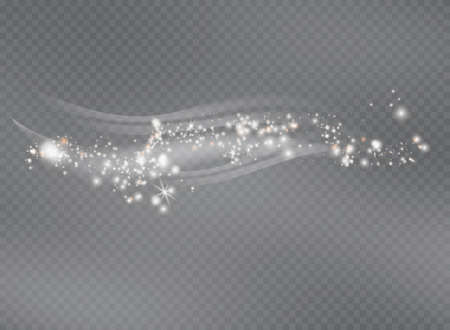 The dust sparks and golden stars shine with special light. Vector sparkles on a transparent background. Christmas light effect. Sparkling magical dust particles.のイラスト素材
